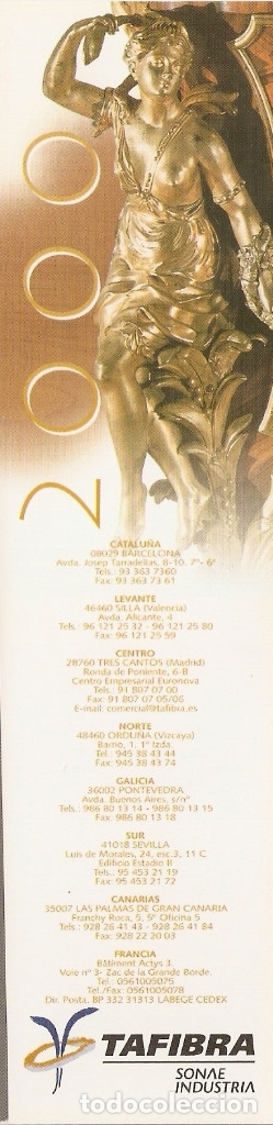 Collectables Bookmark: MARCAPAGINAS CALENDARIO TAFIBRA 2000