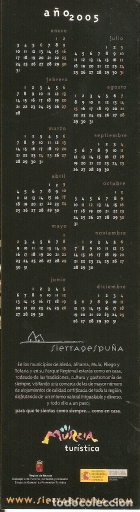 Coleccionismo marcap&aacute;ginas: MARCAPAGINAS CALENDARIO MURCIA - Foto 2