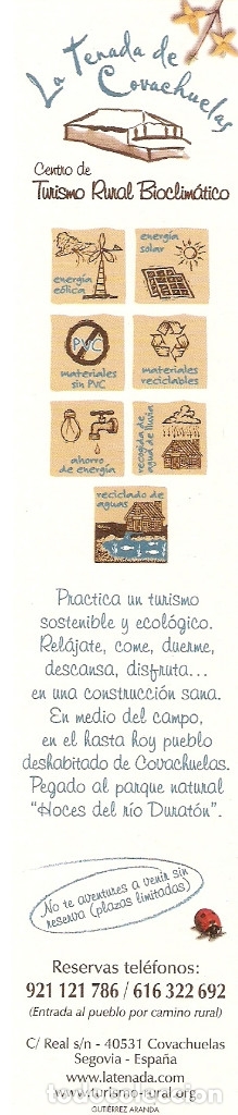 Sammeln von Lesezeichen: MARCAPAGINAS TURISMO RURAL BIOCLIMATICO - LA TENEDA DE COVACHUELAS