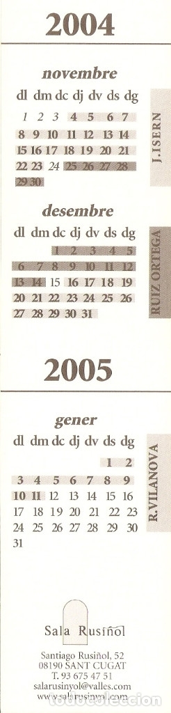 Coleccionismo marcap&aacute;ginas: MARCAPAGINAS CALENDARIO SALA RUSI&Ntilde;OL - Foto 2