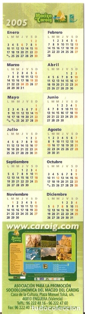 Coleccionismo marcap&aacute;ginas: MARCAPAGINAS CALENDARIO MACIZO DEL CAROIG - Foto 2