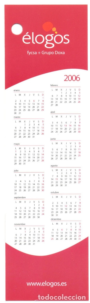 Coleccionismo marcap&aacute;ginas: MARCAPAGINAS CALENDARIO ELOGOS - Foto 1