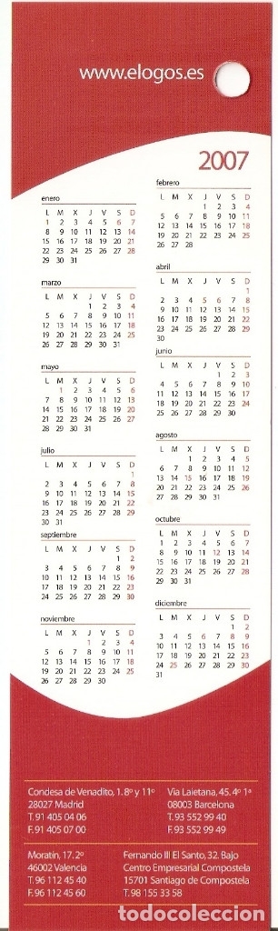 Coleccionismo marcap&aacute;ginas: MARCAPAGINAS CALENDARIO ELOGOS - Foto 2