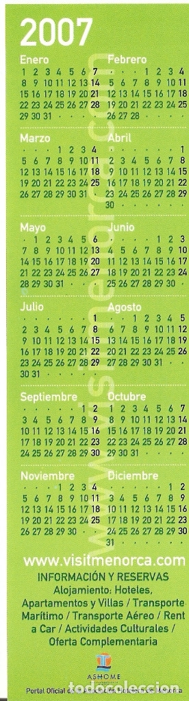 Coleccionismo marcap&aacute;ginas: MARCAPAGINAS CALENDARIO VISIT MENORCA - Foto 2