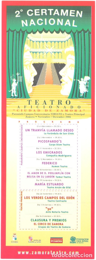 Coleccionismo Marcap&aacute;ginas: MARCAPAGINAS CALENDARIO 2 CERTAMEN NACIONAL TEATRO AFICIONADO