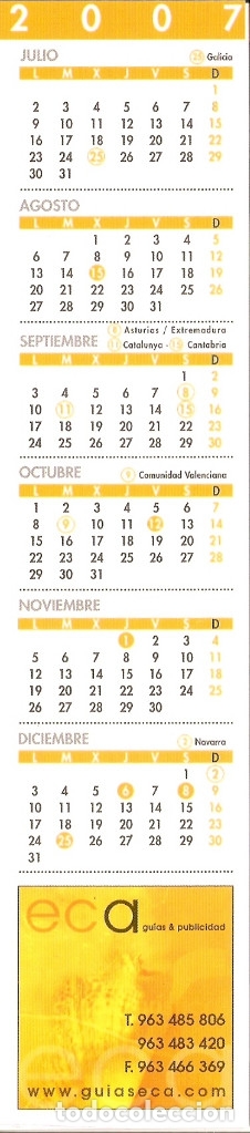 Coleccionismo marcap&aacute;ginas: MARCAPAGINAS CALENDARIO SEGORBE 2007 - Foto 2