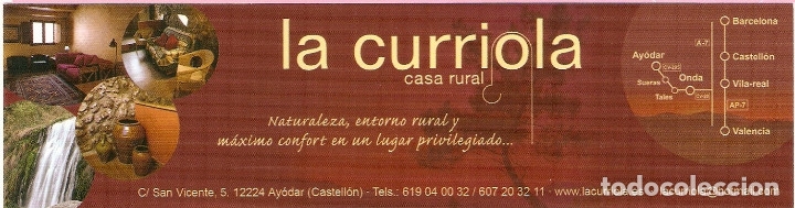 Coleccionismo Marcap&aacute;ginas: MARCAPAGINAS CALENDARIO CASA RURAL LA CURRIOLA