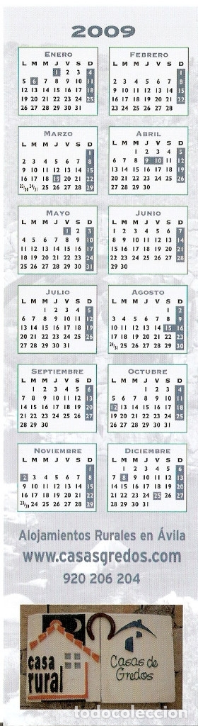 Coleccionismo marcap&aacute;ginas: MARCAPAGINAS CALENDARIO CASAS DE GREDOS - Foto 2