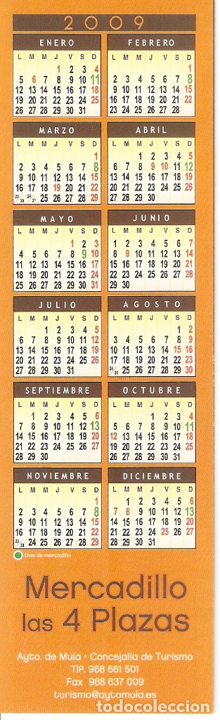 Coleccionismo marcap&aacute;ginas: MARCAPAGINAS CALENDARIO MULA 2009 - Foto 2