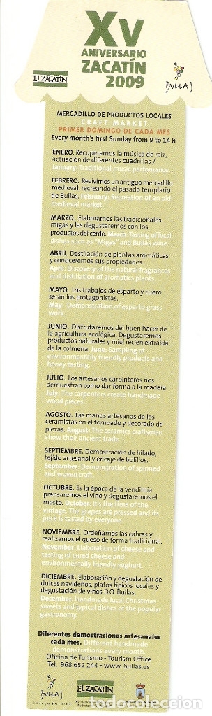 Coleccionismo Marcap&aacute;ginas: MARCAPAGINAS CALENDARIO ZACATIN 2009
