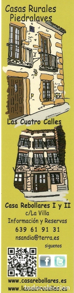 Coleccionismo Marcap&aacute;ginas: MARCAPAGINAS CALENDARIO CASAS RURALES PIEDRALAVES 2012