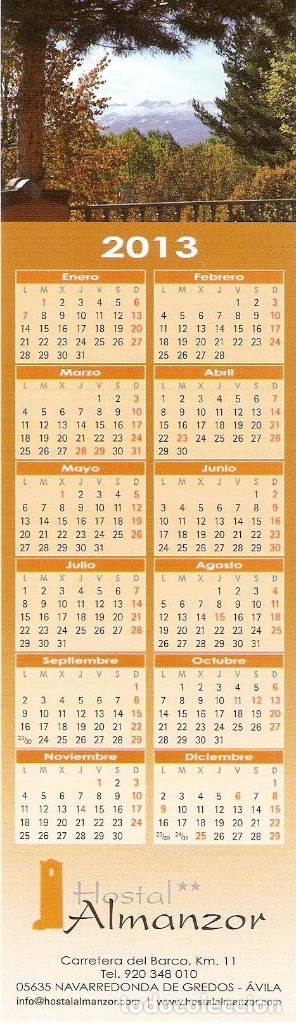 Coleccionismo Marcap&aacute;ginas: MARCAPAGINAS CALENDARIO HOSTAL ALMANZOR