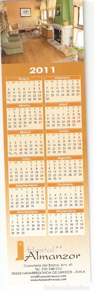 Coleccionismo Marcap&aacute;ginas: MARCAPAGINAS CALENDARIO HOSTAL ALMANZOR