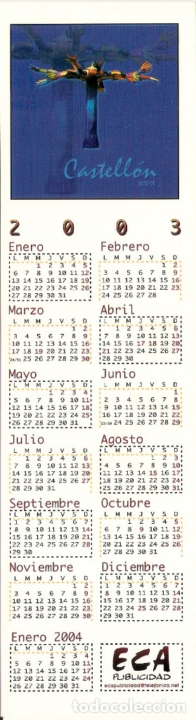 Coleccionismo marcap&aacute;ginas: MARCAPAGINAS CALENDARIO CASTELLON 2003 - Foto 2