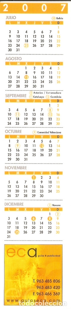 Coleccionismo marcap&aacute;ginas: MARCAPAGINAS CALENDARIO DENIA 2007 - Foto 2