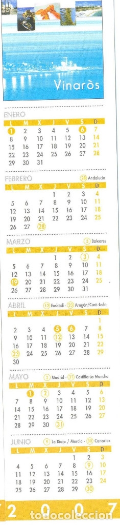 Coleccionismo Marcap&aacute;ginas: MARCAPAGINAS CALENDARIO VINAROS 2007