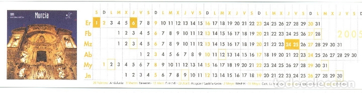 Collectionnisme Marque-pages: MARCAPAGINAS CALENDARIO MURCIA 2005