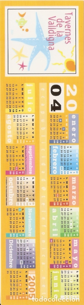 Collectables Bookmark: MARCAPAGINAS CALENDARIO TAVERNES DE LA VALLDIGNA 2004