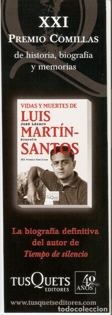 Coleccionismo Marcap&aacute;ginas: MARCAPAGINAS EDITORIAL TUSQUETS - VIDAS Y MUERTES DE LUIS MARTIN SANTOS