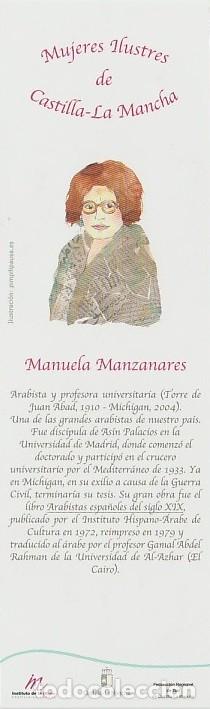 Coleccionismo Marcap&aacute;ginas: MARCAP&Aacute;GINAS. MUJERES ILUSTRES DE CASTILLA-LA MANCHA. MANUELA MANZANARES. LEONOR SERRANO PABLO