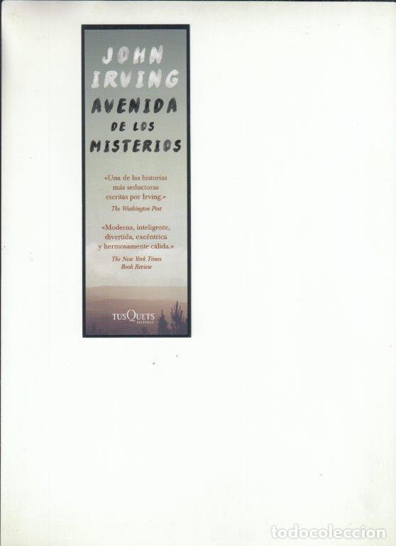 Coleccionismo Marcap&aacute;ginas: MARCAPAGINAS AVENIDA DE LOS MISTERIOS. JOHN IRVING. TUSQUETS EDITORES.