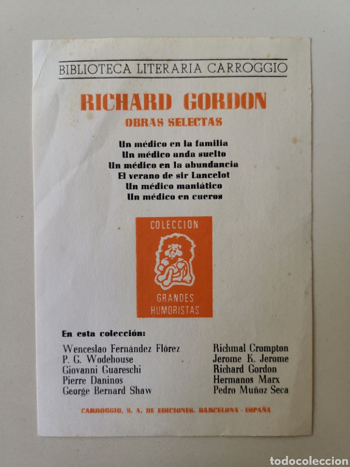 Coleccionismo Marcap&aacute;ginas: Marcap&aacute;ginas Richard Gordon - Biblioteca Literaria Carroggio - Colecci&oacute;n Grandes Humoristas