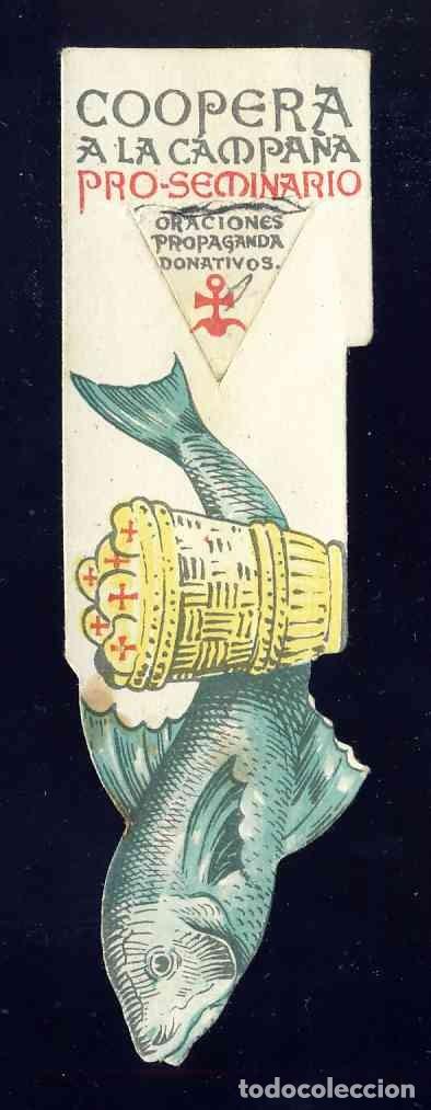 Coleccionismo Marcap&aacute;ginas: Marcapaginas religioso troquelado: Coopera en la campa&ntilde;a PRO-SEMINARIO. Pez