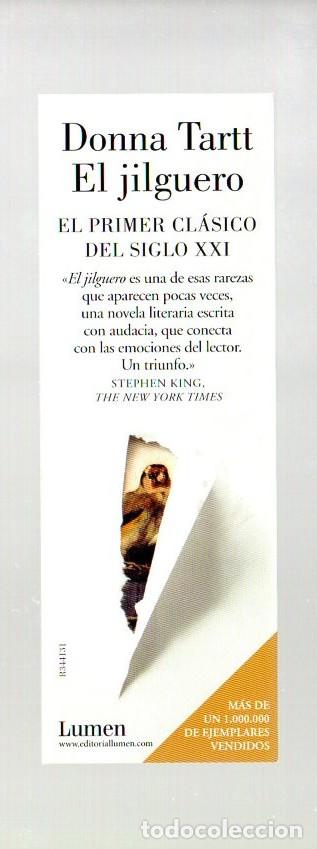 Coleccionismo Marcap&aacute;ginas: MARCAPAGINAS, EL JILGUERO. DONNA TARTT. EDITORIAL LUMEN