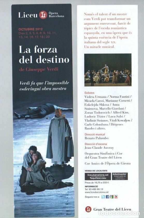 Coleccionismo marcap&aacute;ginas: MARCAPAGINAS DEL LICEU. LA FORZA DEL DESTINO DE GIUSEPPE VERDI