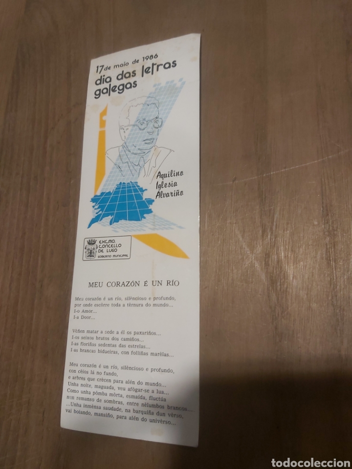 Sammeln von Lesezeichen: 1986 D&Iacute;A LETRAS GALEGAS AQUILINO IGLESIA ALVARI&Ntilde;O MARCAPAGINAS LUGO