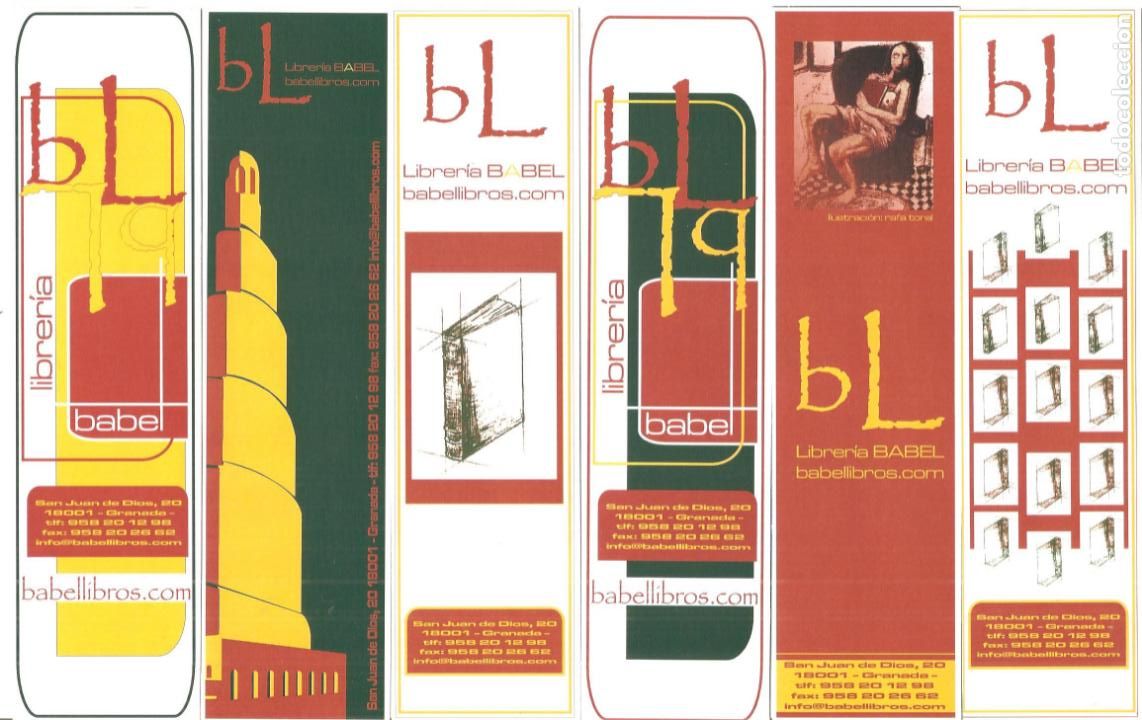 Collectionnisme Marque-pages: MARCAP&Aacute;GINAS-PUNTO DE LIBRO, LIBRERIA BABEL-GRANADA, SERIE COMPLETA DE 6, A&Ntilde;O 2001