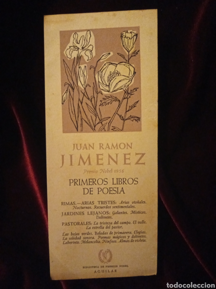 Coleccionismo Marcap&aacute;ginas: Marcap&aacute;ginas Biblioteca de Premios Nobel Aguilar. Juan Ram&oacute;n Jim&eacute;nez. Premio Nobel 1956