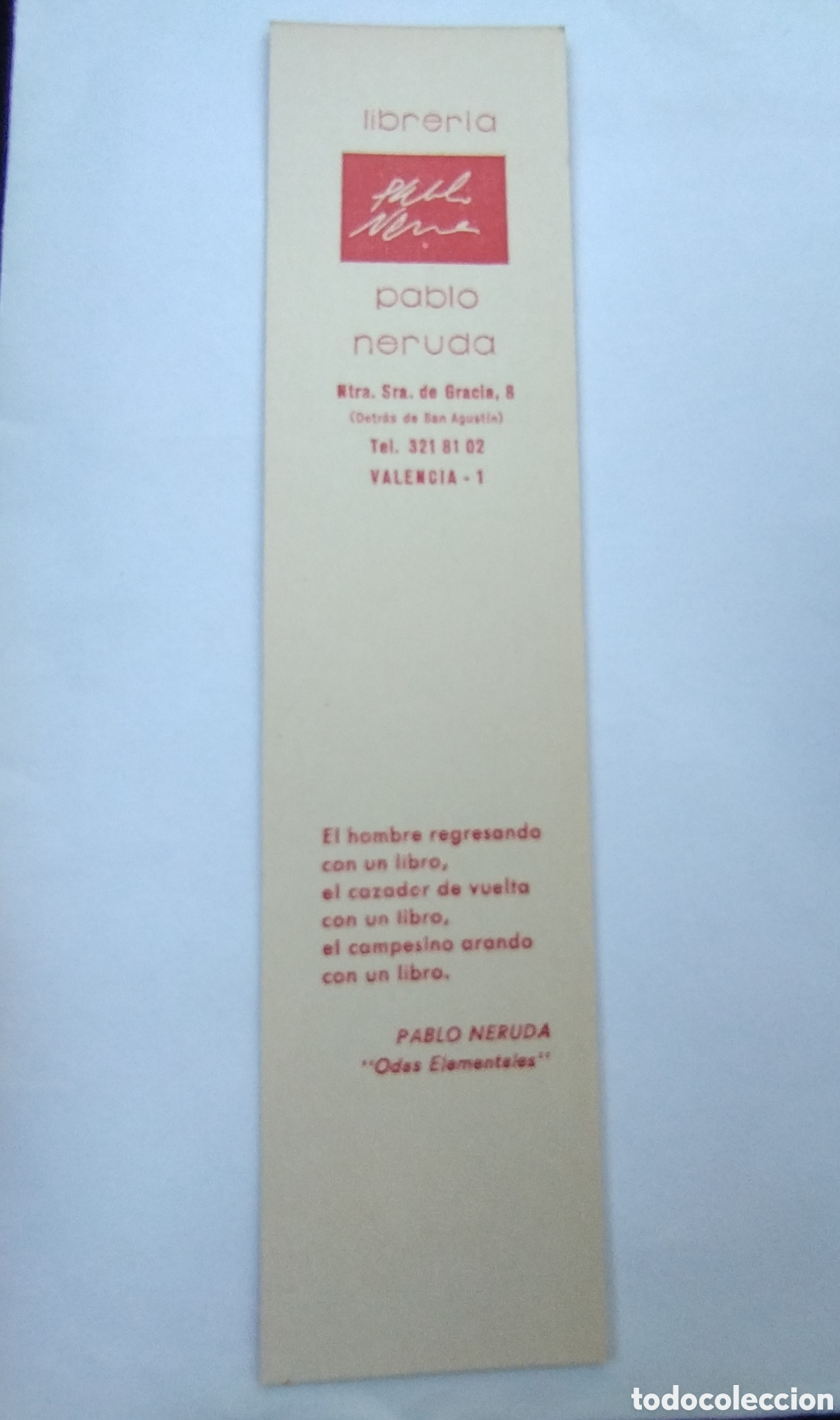 Coleccionismo Marcap&aacute;ginas: Marcap&aacute;ginas Librer&iacute;a Pablo Neruda - Valencia -
