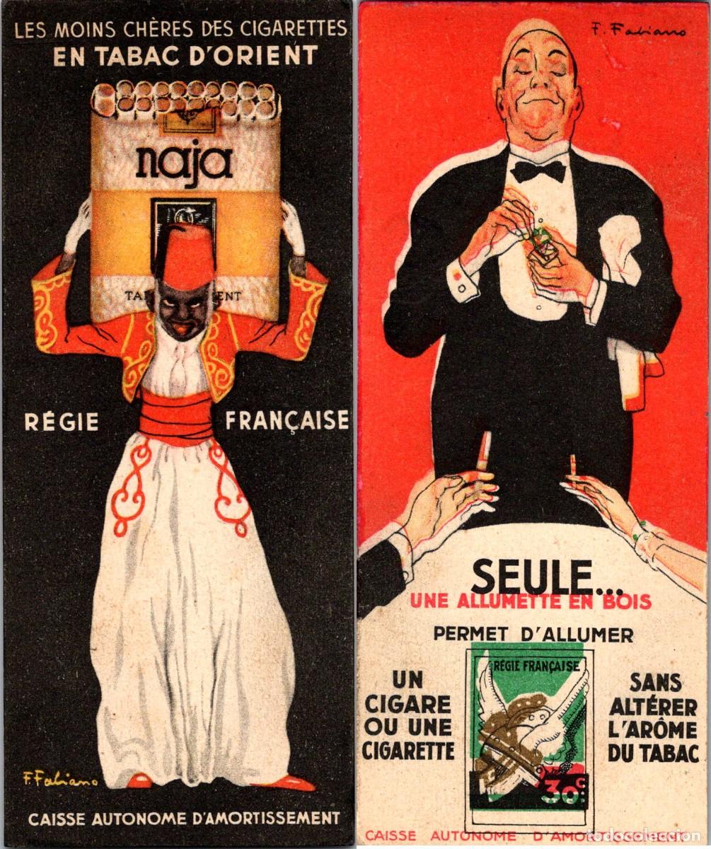 Coleccionismo Marcap&aacute;ginas: Naja-Tabac d'Orient / R&eacute;gie Fran&ccedil;aise-Allumette en Bois - Ilustra F. Fabiano - 155x65mm- Cart&oacute;n Duro