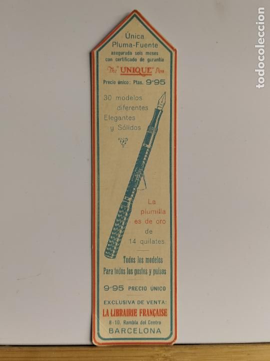 Coleccionismo Marcap&aacute;ginas: PLUMA THE UNIQUE PEN - PUNTO DE LIBRO MARCAPAGINAS PUBLICIDAD ANTIGUA -VER FOTOS-(K-11.775)