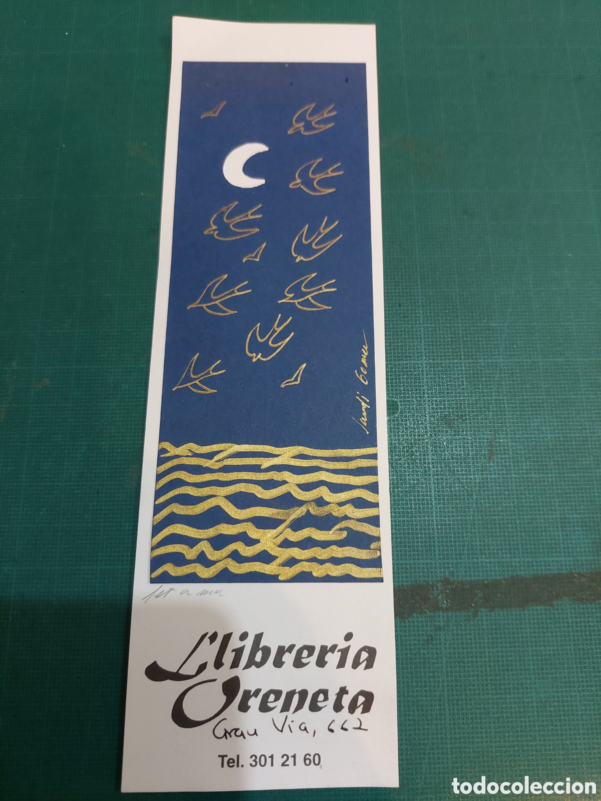 Coleccionismo marcap&aacute;ginas: Dibujo original gaviotas mar librer&iacute;a oreneta - Foto 1