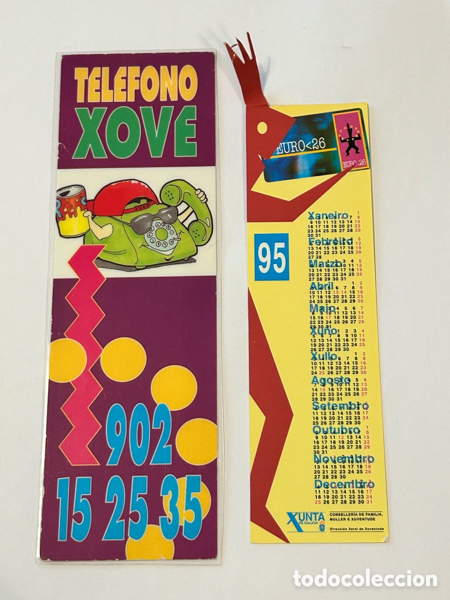 Collectables Bookmark: LOTE 2 MARCAP&Aacute;GINAS/PUNTO DE LIBRO TEL&Eacute;FONO XOVE/CARN&Eacute; XOVE. CALENDARIO 1997-1998. XUNTA DE GALICIA