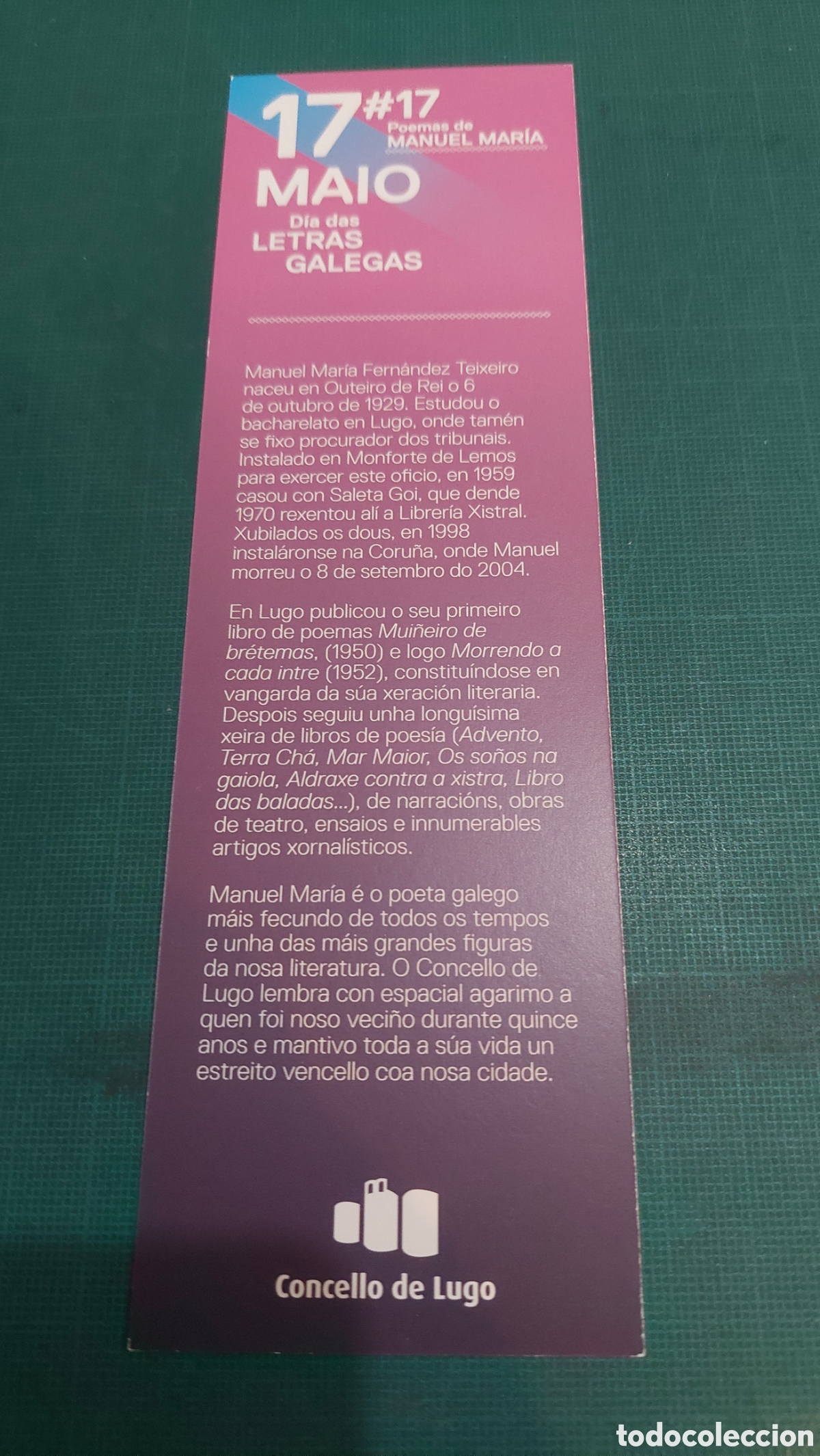 Coleccionismo marcap&aacute;ginas: Letras galegas Manuel Maria - Foto 1