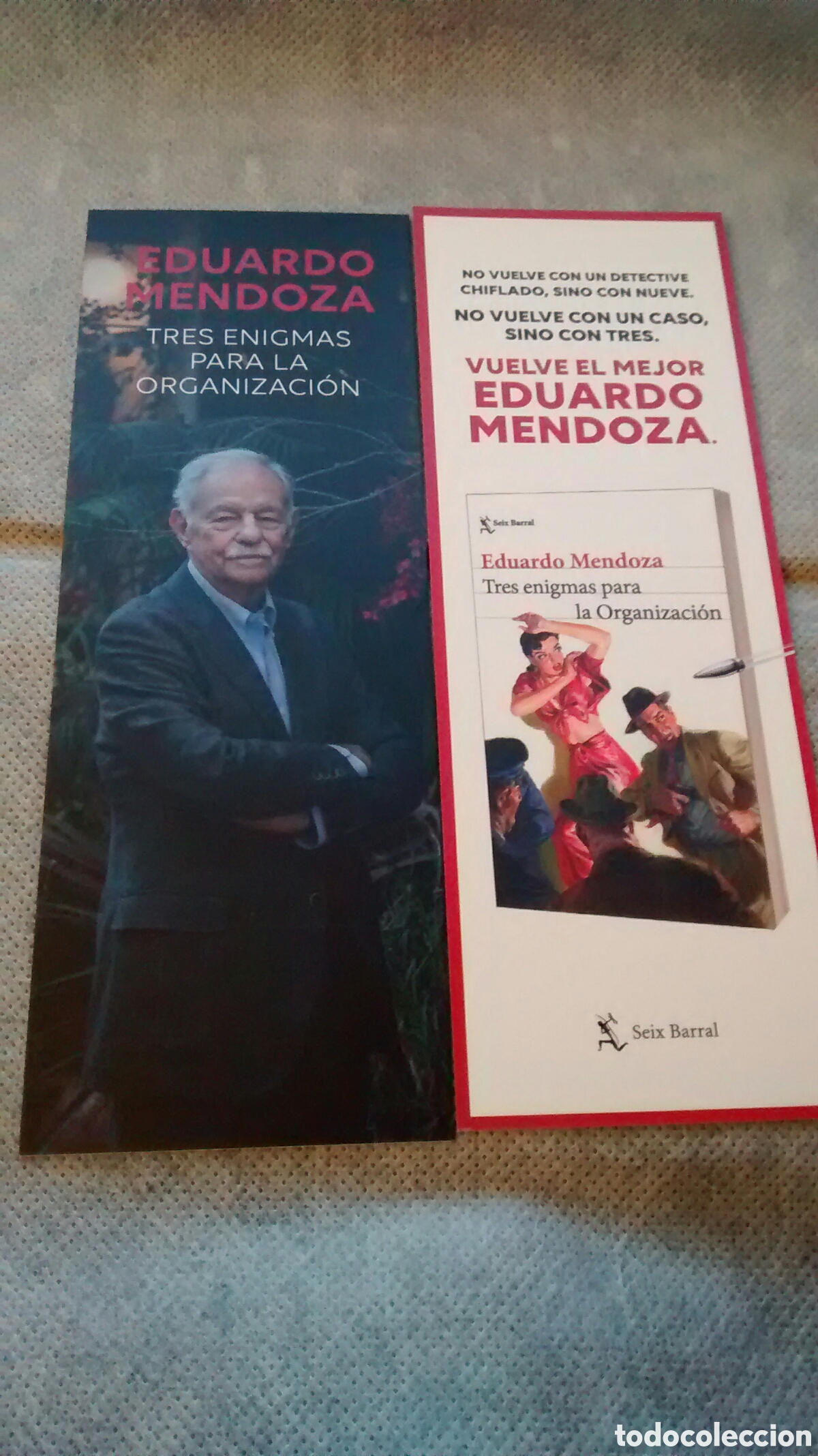 Coleccionismo Marcap&aacute;ginas: MARCAPAGINAS TRES ENIGMAS PARA LA ORGANIZACION-EDUARDO MENDOZA-SEIX BARRAL (A1)