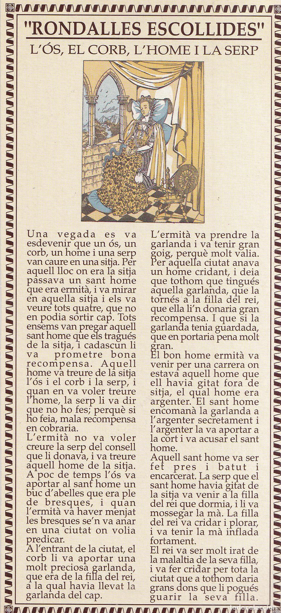 Collectables Bookmark: PUNT DE LLIBRE &ndash; RONDALLES CATALANES &ndash; L'&Oacute;S, EL CORB, L'HOME I LA SERP (R.LLULL)