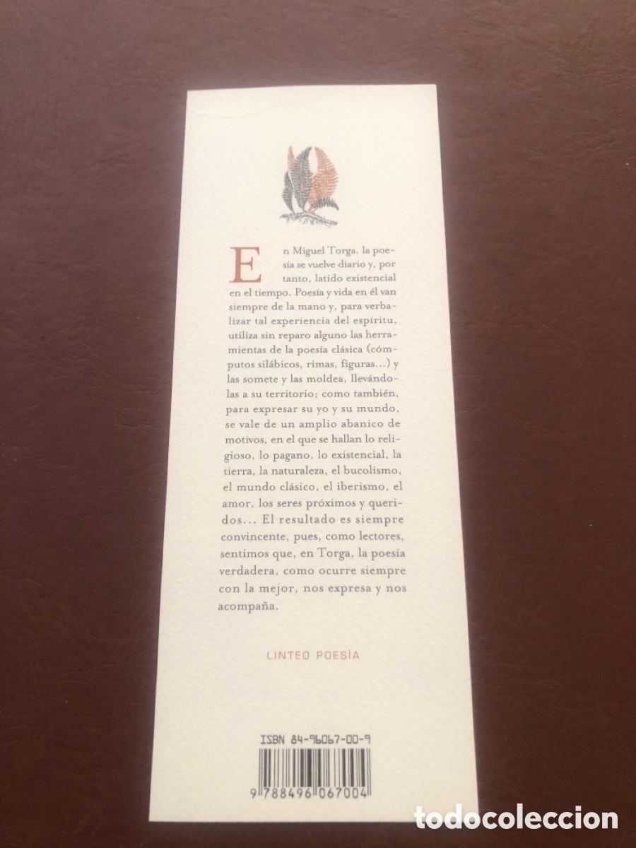 Collezionismo Segnalibri: Marcap&aacute;ginas Poes&iacute;a. Miguel Torga. ASM