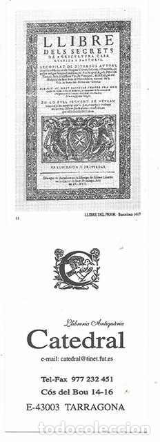 Coleccionismo Marcap&aacute;ginas: Marcapaginas. Llibrer&iacute;a Antiqu&agrave;ria Catedral Llibre del Prior - Barcelona 1617