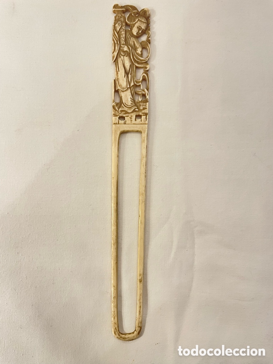 Coleccionismo Marcap&aacute;ginas: Marcap&aacute;ginas con figura china del siglo XIX. 23 cm