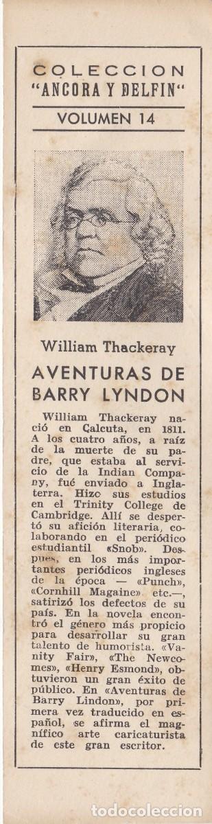 Collectionnisme Marque-pages: Colecci&oacute;n &Aacute;ncora y Delf&iacute;n - Volumen 14 - William Thackeray - Aventuras de Barry Lyndon -Marcap&aacute;ginas