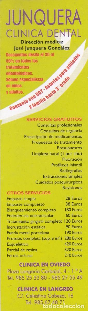 Collectables Bookmark: MARCAPAGINAS JUNQUERA CLINICA DENTAL - UNION COMARCAL SINDICATO UGT-NALON. CALENDARIO 2008 (REVERSO)