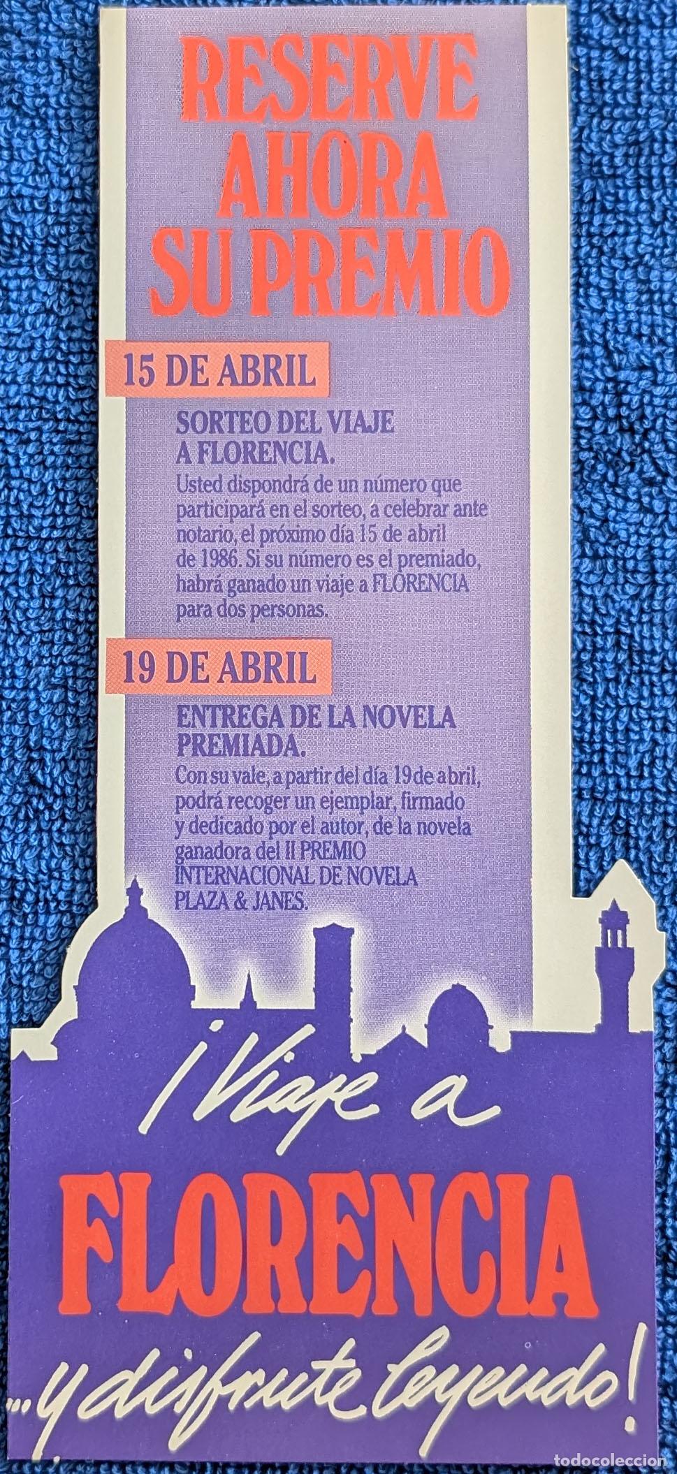 Collectables Bookmark: Marcap&aacute;ginas Reserva de Novela y Sorteo Viaje a Florencia - Plaza & Jan&eacute;s (1986)