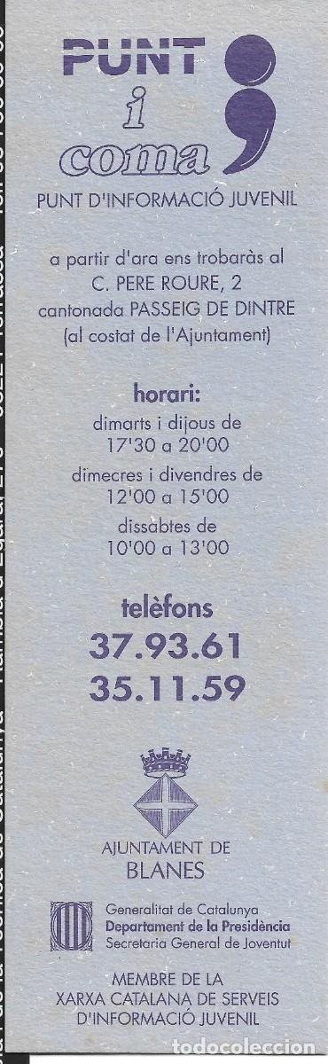 Coleccionismo Marcap&aacute;ginas: PUNTO DE LIBRO DEDICADO AL PUNTO DE INFORMACION JUVENIL DE BLANES