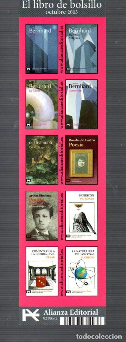 Coleccionismo marcap&aacute;ginas: MARCAP&Aacute;GINAS EDICI&Oacute;N DE ALIANZA EL LIBRO DE BOLSILLO DE OCTUBRE 2003 - Foto 1