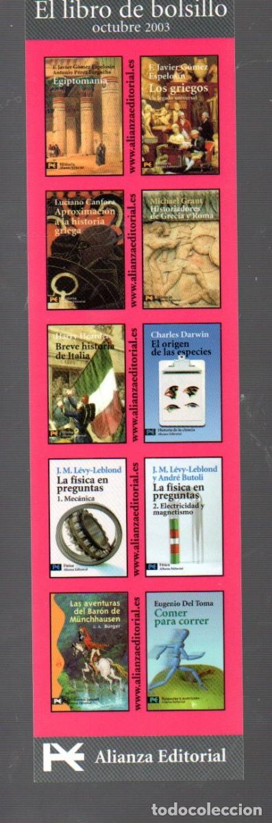 Coleccionismo marcap&aacute;ginas: MARCAP&Aacute;GINAS EDICI&Oacute;N DE ALIANZA EL LIBRO DE BOLSILLO DE OCTUBRE 2003 - Foto 2