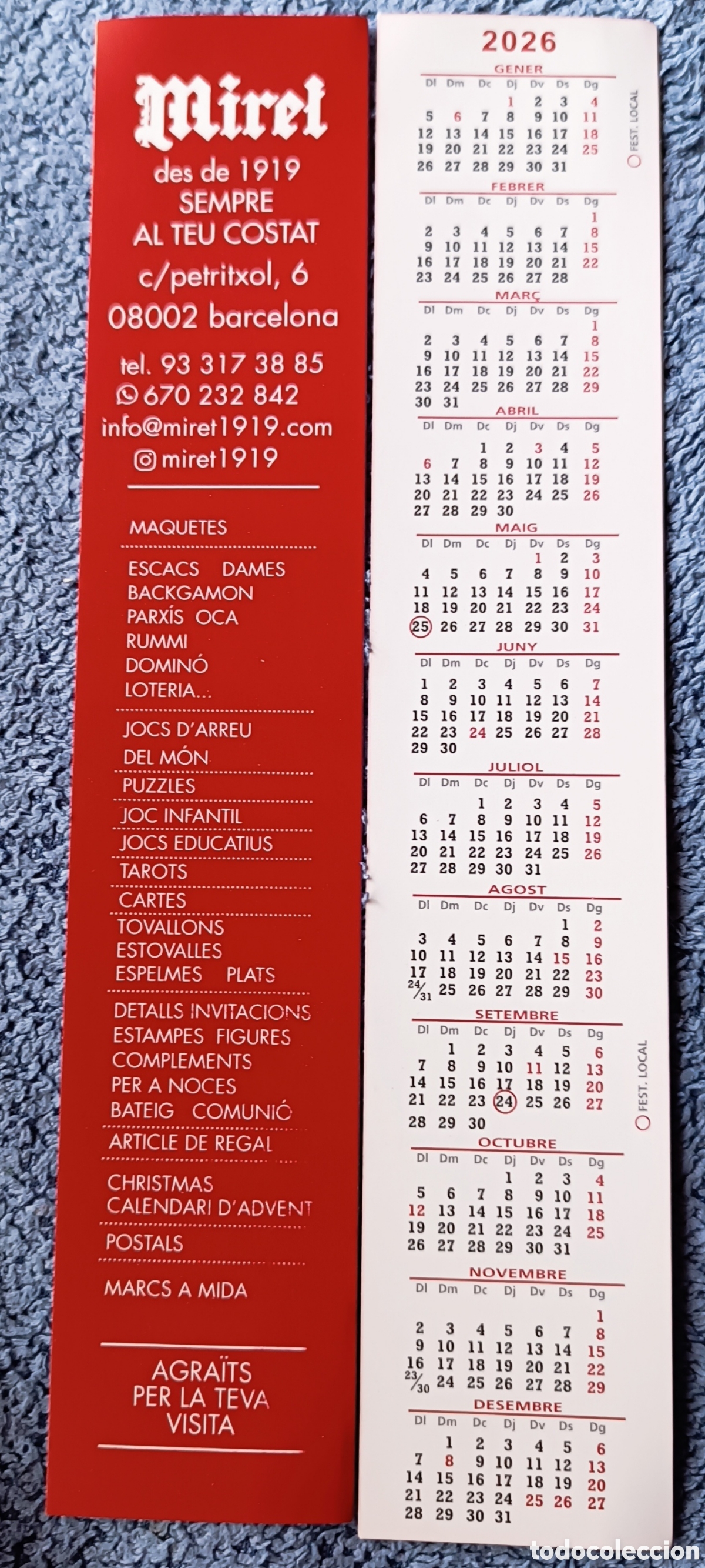 Coleccionismo marcap&aacute;ginas: Punto libro - calendario MIREL - Foto 1